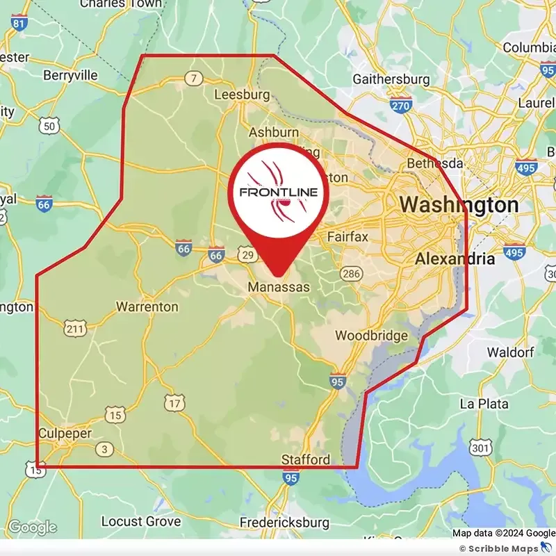 frontline-pest-control-service-area-map-manassas-va