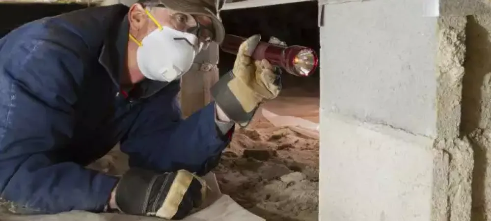 A termite technician inspecting for termite damage